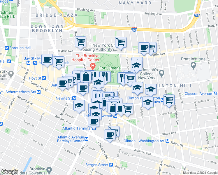 map of restaurants, bars, coffee shops, grocery stores, and more near in Brooklyn