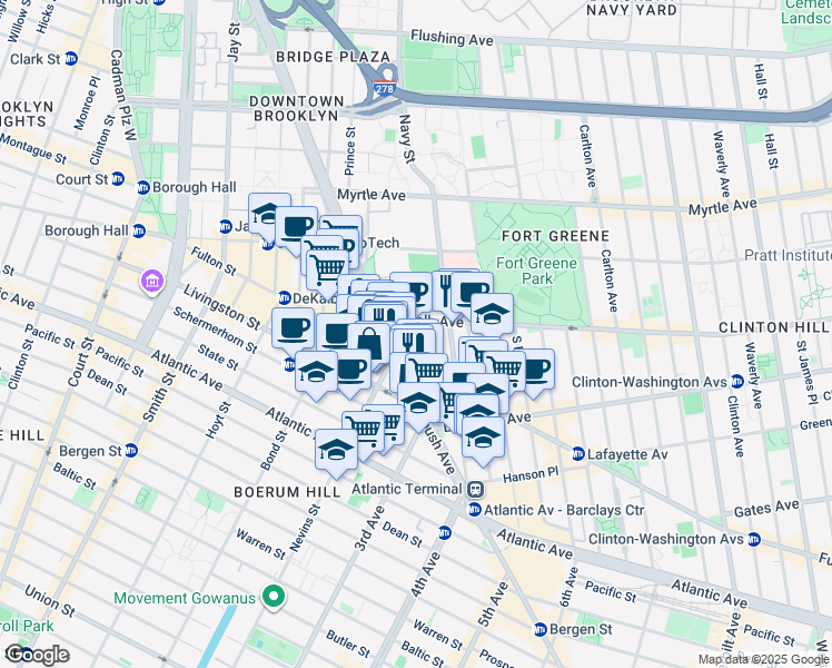 map of restaurants, bars, coffee shops, grocery stores, and more near in Brooklyn