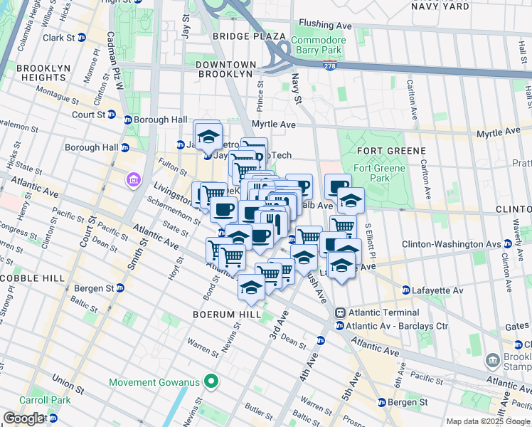 map of restaurants, bars, coffee shops, grocery stores, and more near 532 Fulton Street in Brooklyn