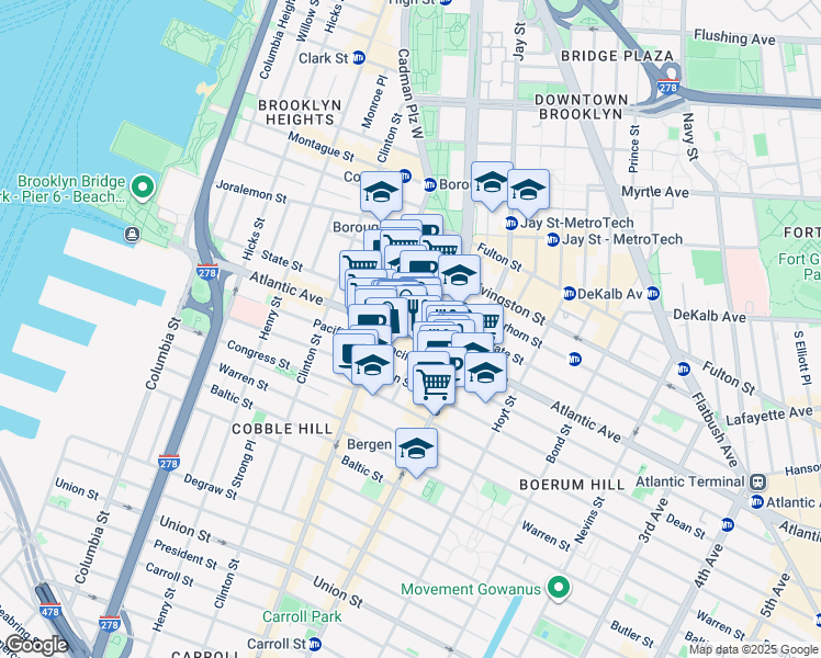 map of restaurants, bars, coffee shops, grocery stores, and more near 245 Atlantic Avenue in Brooklyn