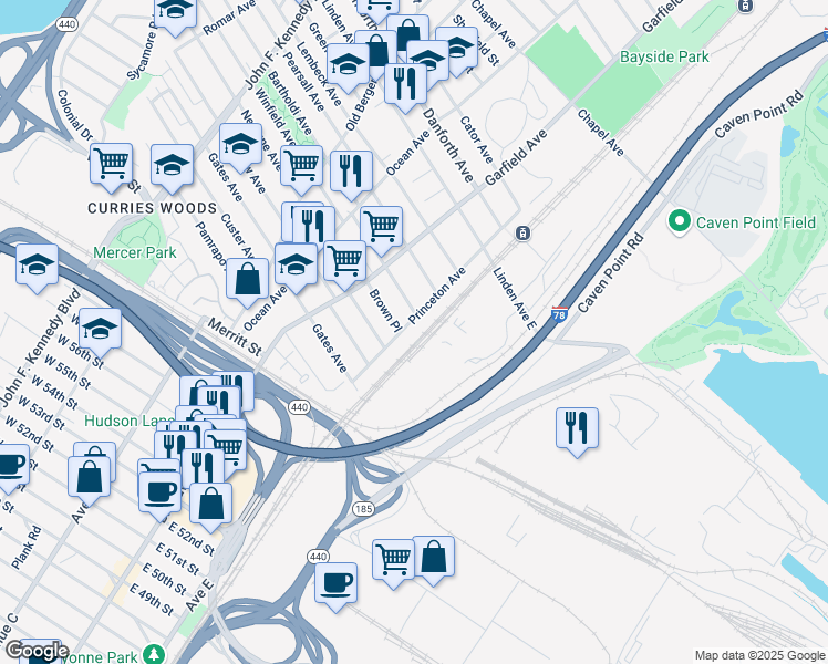 map of restaurants, bars, coffee shops, grocery stores, and more near 234 Princeton Avenue in Jersey City