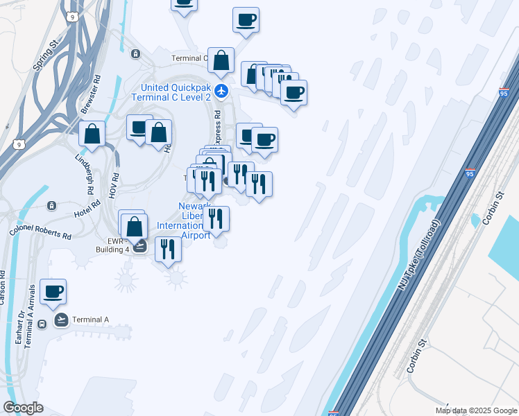 map of restaurants, bars, coffee shops, grocery stores, and more near in Newark