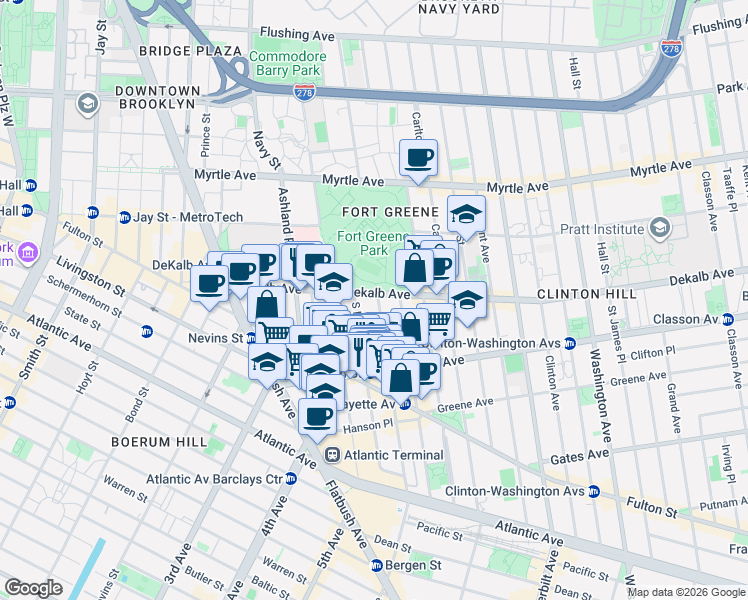 map of restaurants, bars, coffee shops, grocery stores, and more near in Brooklyn