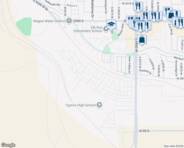 map of restaurants, bars, coffee shops, grocery stores, and more near 3790 Galatia Road in Magna