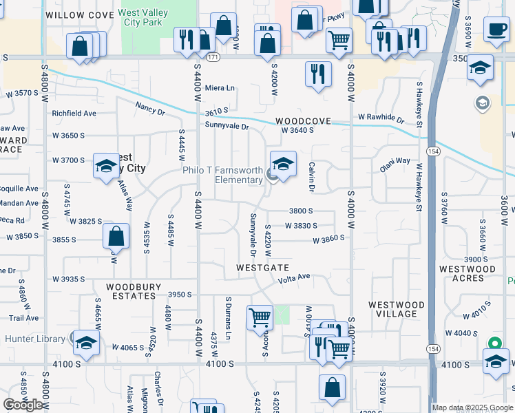 map of restaurants, bars, coffee shops, grocery stores, and more near 6886 West 3800 South in West Valley City