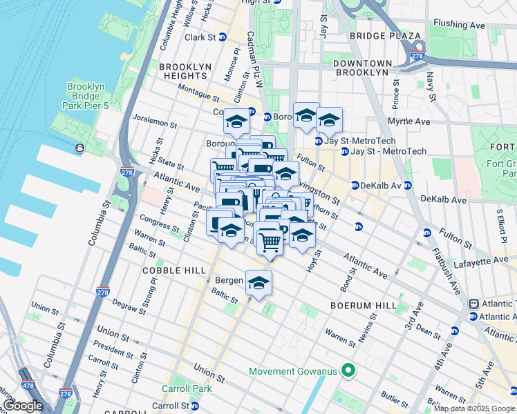 map of restaurants, bars, coffee shops, grocery stores, and more near 245 Atlantic Avenue in Brooklyn