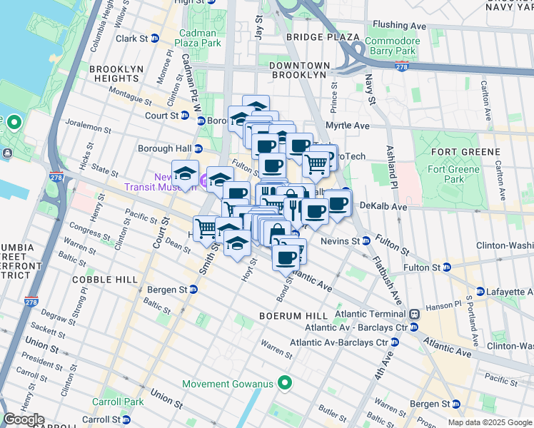 map of restaurants, bars, coffee shops, grocery stores, and more near 45 Hoyt Street in Brooklyn