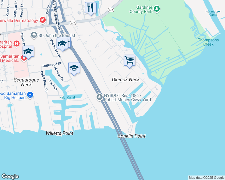 map of restaurants, bars, coffee shops, grocery stores, and more near 132 Pace Drive South in West Islip