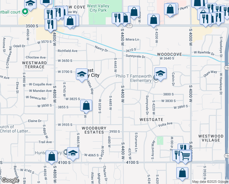 map of restaurants, bars, coffee shops, grocery stores, and more near 3795 South 4485 West in West Valley City