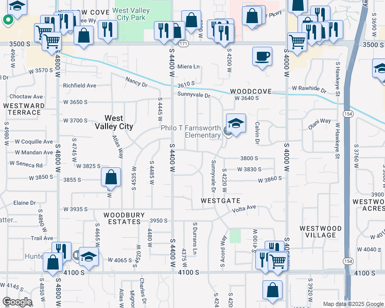 map of restaurants, bars, coffee shops, grocery stores, and more near 4331 West 3780 South in West Valley City