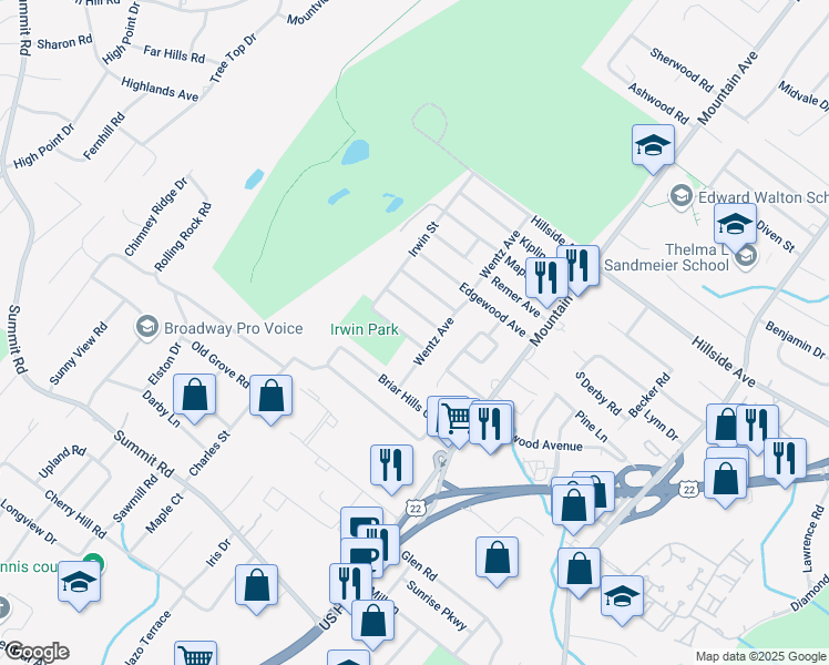 map of restaurants, bars, coffee shops, grocery stores, and more near 150 Wentz Avenue in Springfield