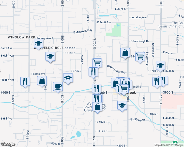 map of restaurants, bars, coffee shops, grocery stores, and more near 3776 South 700 East in South Salt Lake