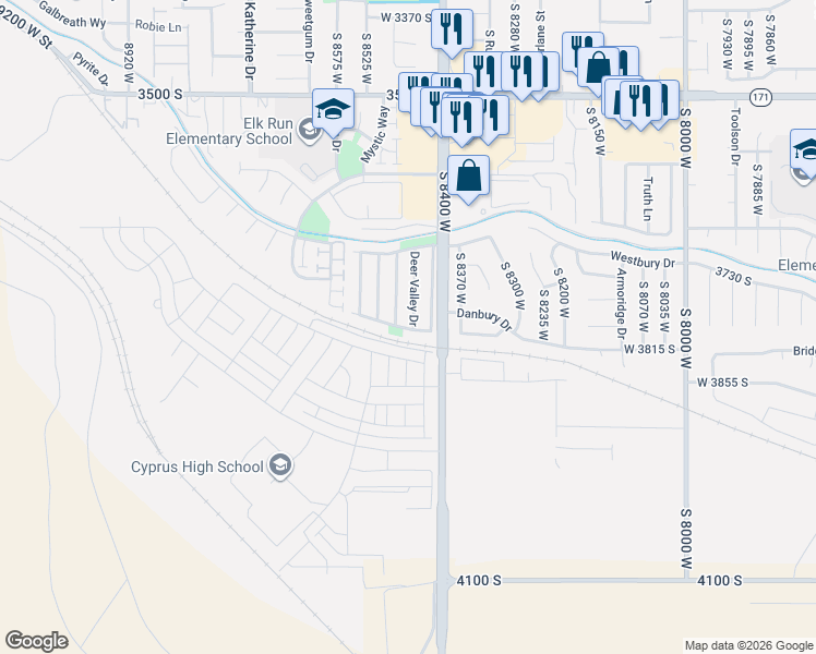map of restaurants, bars, coffee shops, grocery stores, and more near in Magna