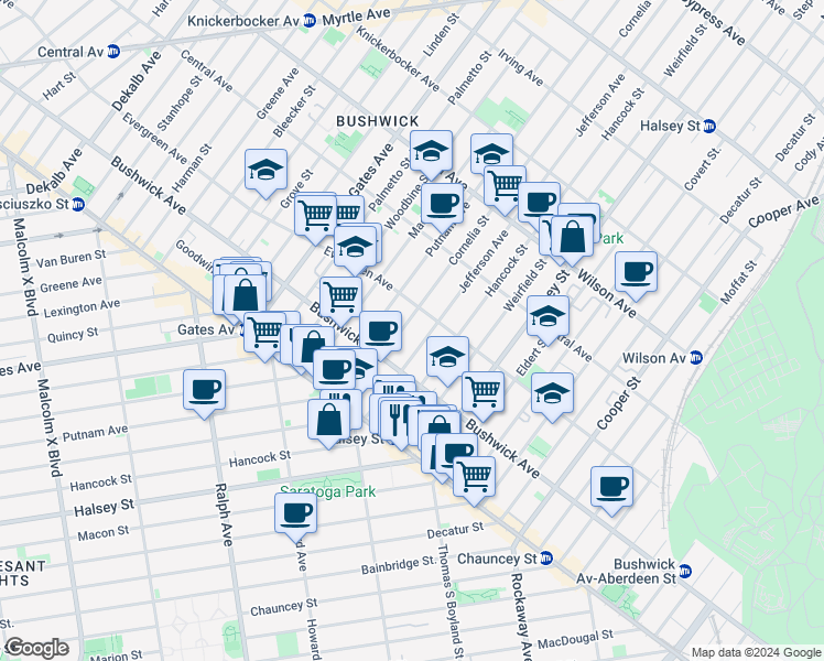 map of restaurants, bars, coffee shops, grocery stores, and more near in Brooklyn
