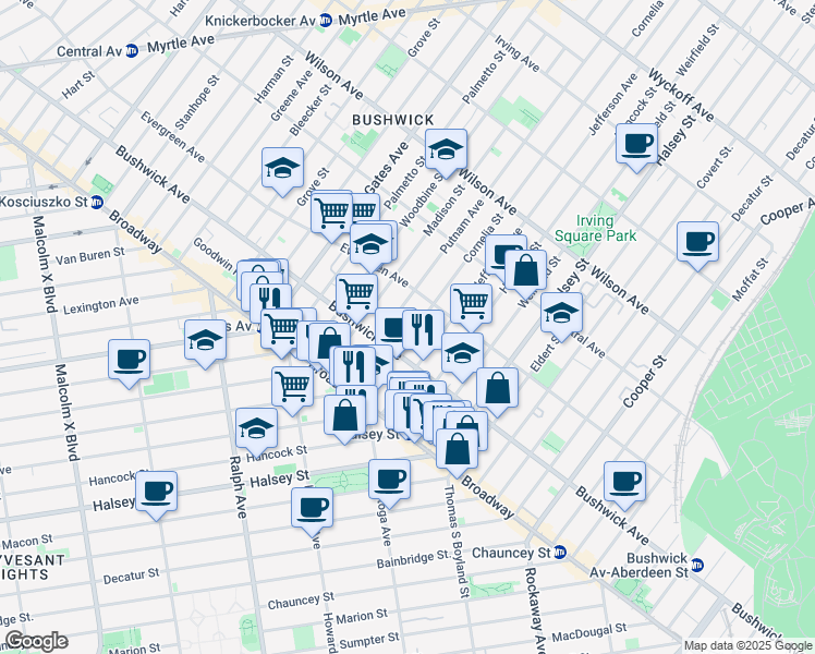 map of restaurants, bars, coffee shops, grocery stores, and more near in Brooklyn