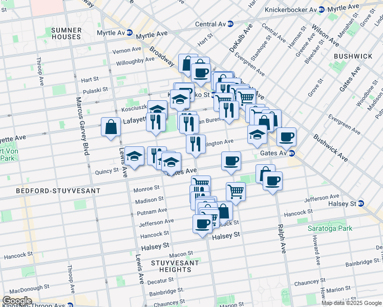 map of restaurants, bars, coffee shops, grocery stores, and more near in Brooklyn