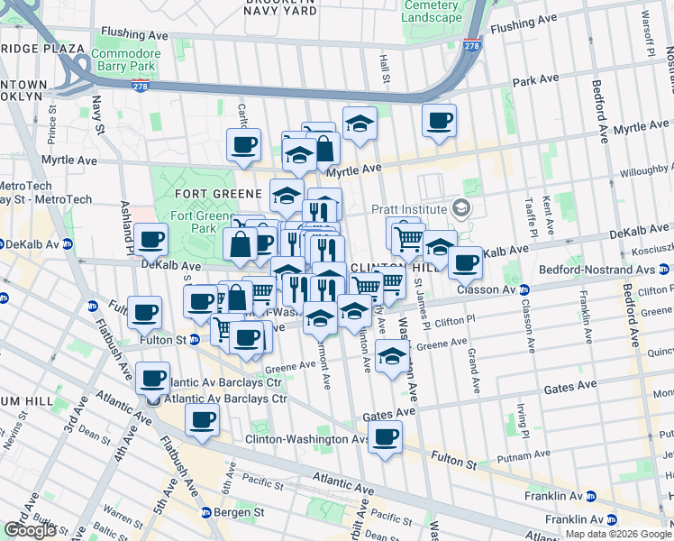 map of restaurants, bars, coffee shops, grocery stores, and more near in Brooklyn