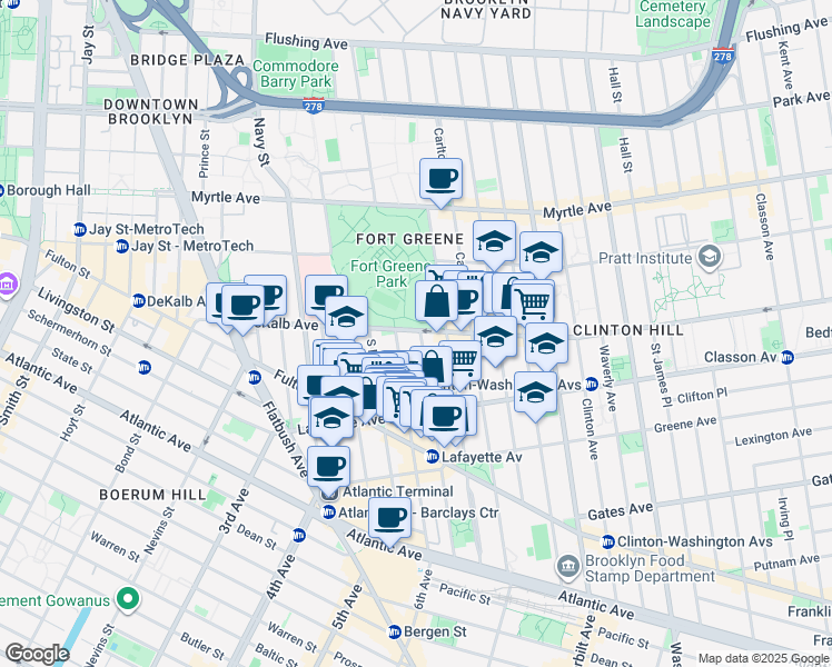 map of restaurants, bars, coffee shops, grocery stores, and more near in Brooklyn