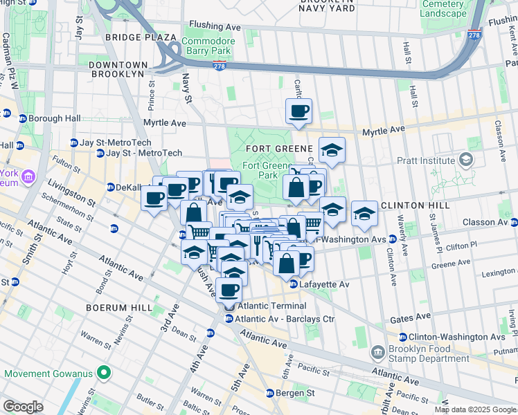map of restaurants, bars, coffee shops, grocery stores, and more near in Brooklyn
