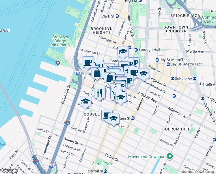 map of restaurants, bars, coffee shops, grocery stores, and more near 236 Clinton Street in Brooklyn