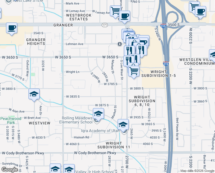 map of restaurants, bars, coffee shops, grocery stores, and more near 2850 West 3835 South in West Valley City
