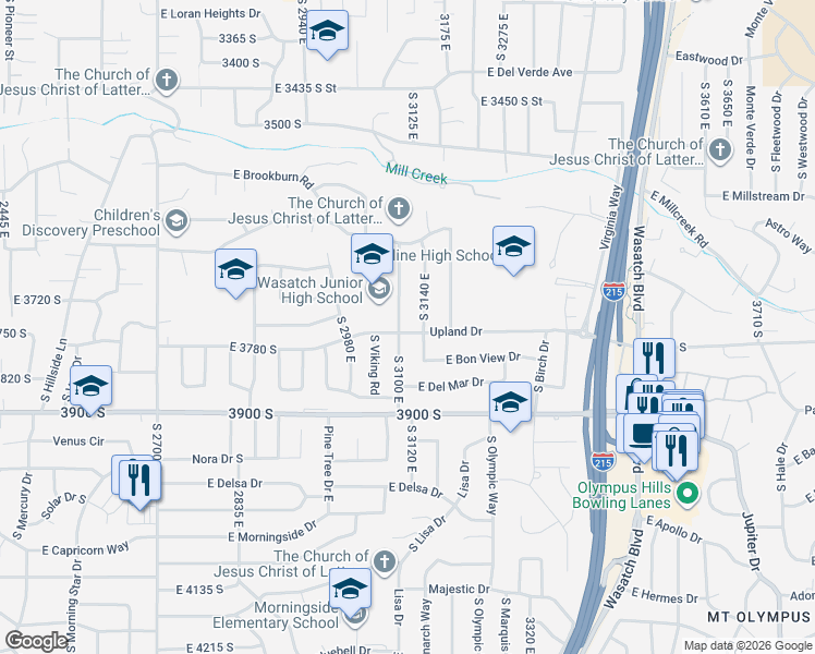 map of restaurants, bars, coffee shops, grocery stores, and more near 3113 Upland Drive in Salt Lake City