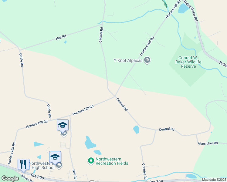 map of restaurants, bars, coffee shops, grocery stores, and more near 6509 Hunters Hill Road in New Tripoli