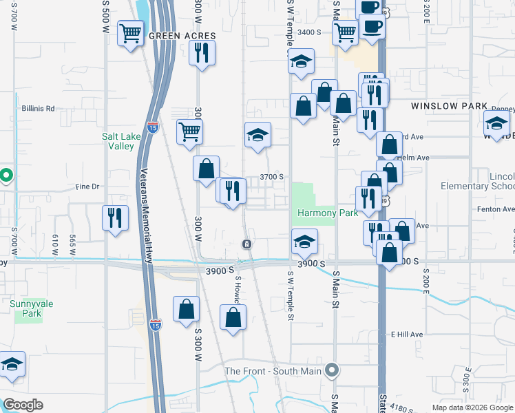 map of restaurants, bars, coffee shops, grocery stores, and more near 169 Barry Links Way in South Salt Lake