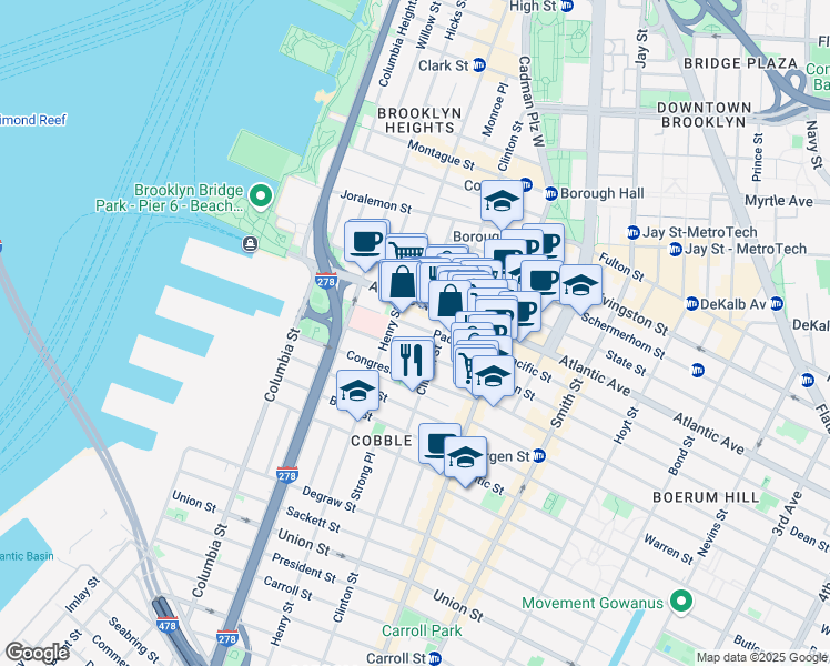 map of restaurants, bars, coffee shops, grocery stores, and more near 126 Pacific Street in Brooklyn