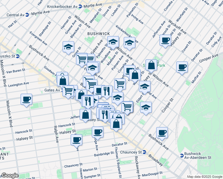 map of restaurants, bars, coffee shops, grocery stores, and more near in Brooklyn