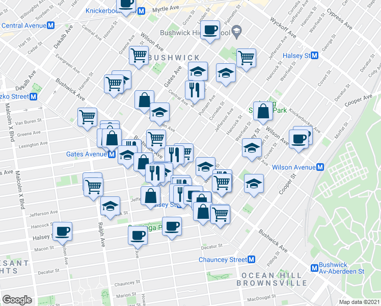 map of restaurants, bars, coffee shops, grocery stores, and more near in Brooklyn