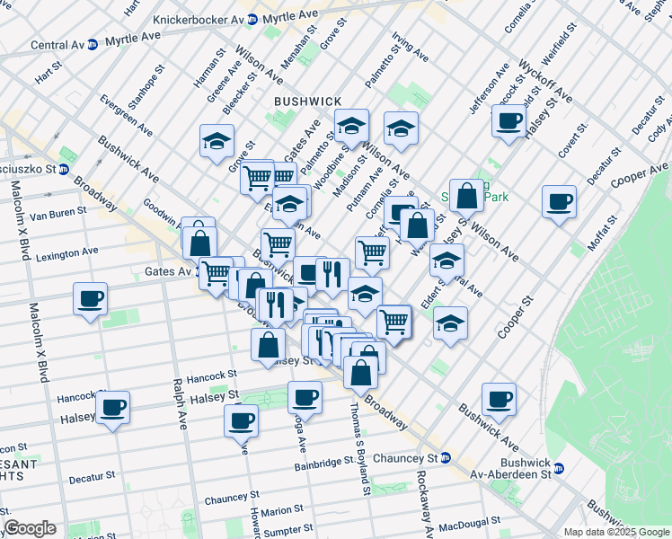 map of restaurants, bars, coffee shops, grocery stores, and more near in Brooklyn