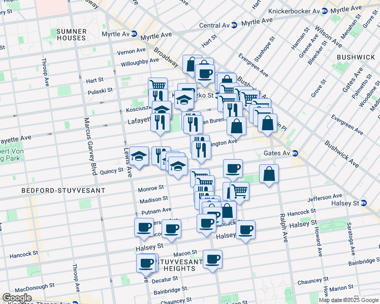 map of restaurants, bars, coffee shops, grocery stores, and more near in Brooklyn