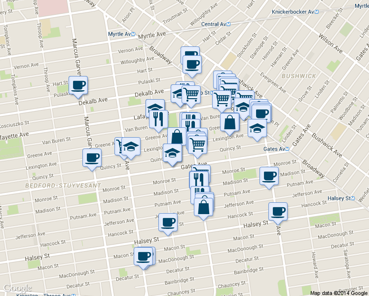 map of restaurants, bars, coffee shops, grocery stores, and more near in Brooklyn