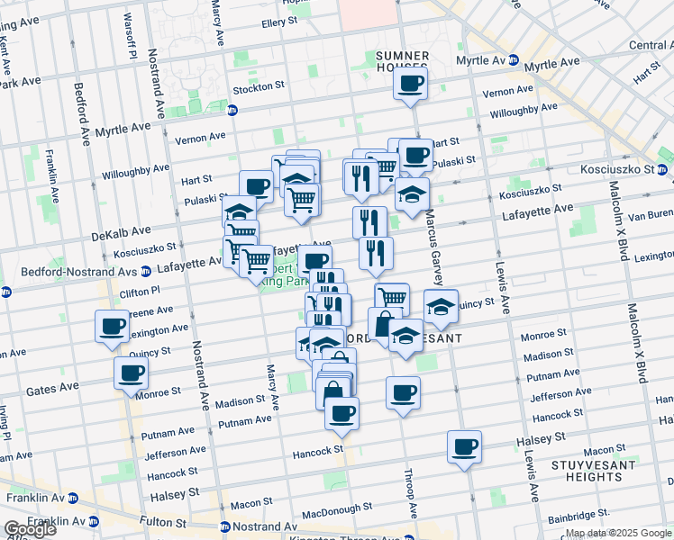 map of restaurants, bars, coffee shops, grocery stores, and more near 438 1/2 Lexington Avenue in Brooklyn