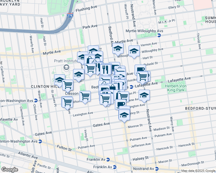 map of restaurants, bars, coffee shops, grocery stores, and more near 446A Lafayette Avenue in Brooklyn