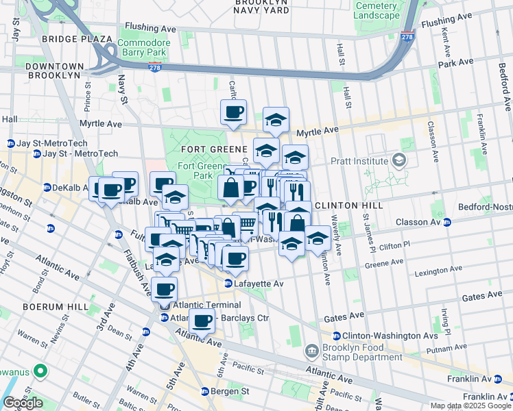 map of restaurants, bars, coffee shops, grocery stores, and more near 231 Cumberland Street in Brooklyn