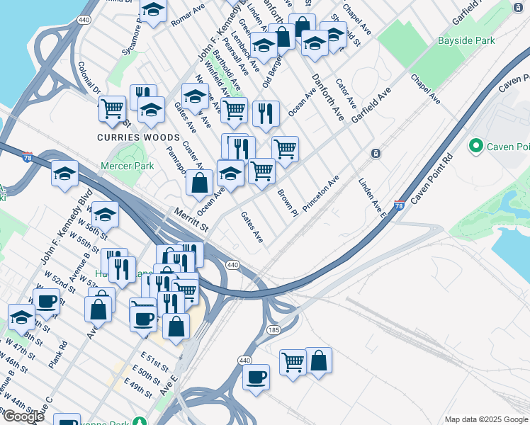 map of restaurants, bars, coffee shops, grocery stores, and more near 27 Seaview Avenue in Jersey City