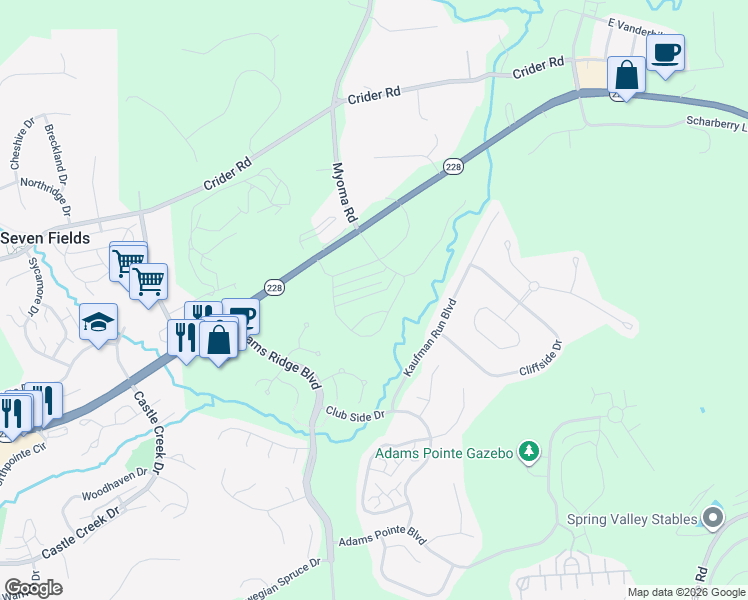 map of restaurants, bars, coffee shops, grocery stores, and more near 312 Helenium Drive in Mars