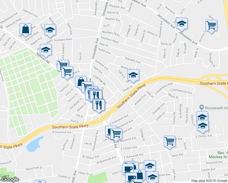 map of restaurants, bars, coffee shops, grocery stores, and more near 888 Lee Road in Uniondale