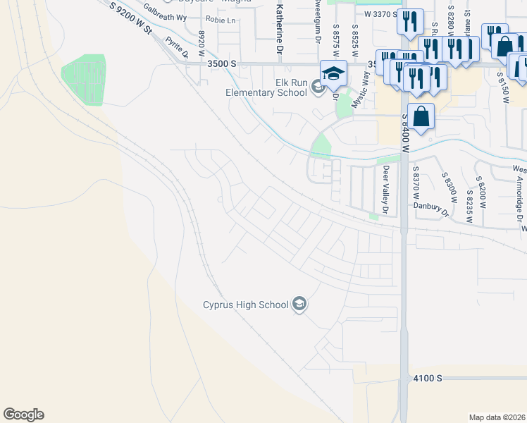 map of restaurants, bars, coffee shops, grocery stores, and more near 8758 West Trotter Mine Drive in Magna
