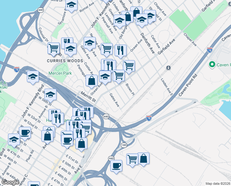 map of restaurants, bars, coffee shops, grocery stores, and more near 25 Seaview Avenue in Jersey City