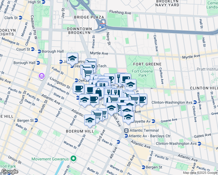 map of restaurants, bars, coffee shops, grocery stores, and more near in Brooklyn