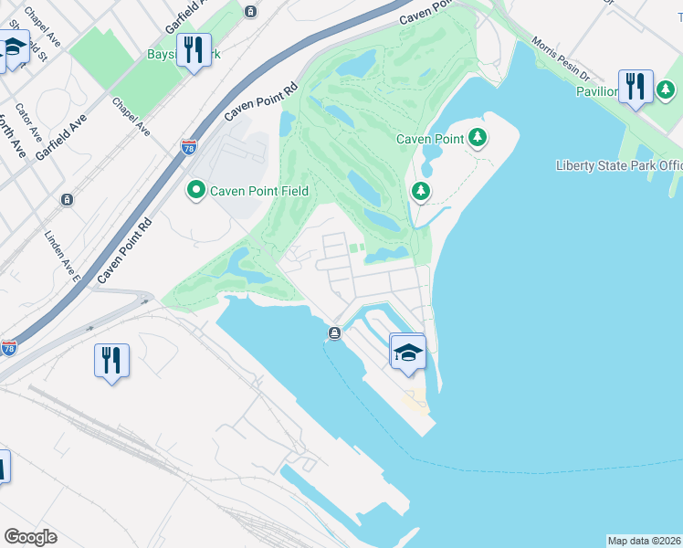 map of restaurants, bars, coffee shops, grocery stores, and more near 1 Constellation Place in Jersey City