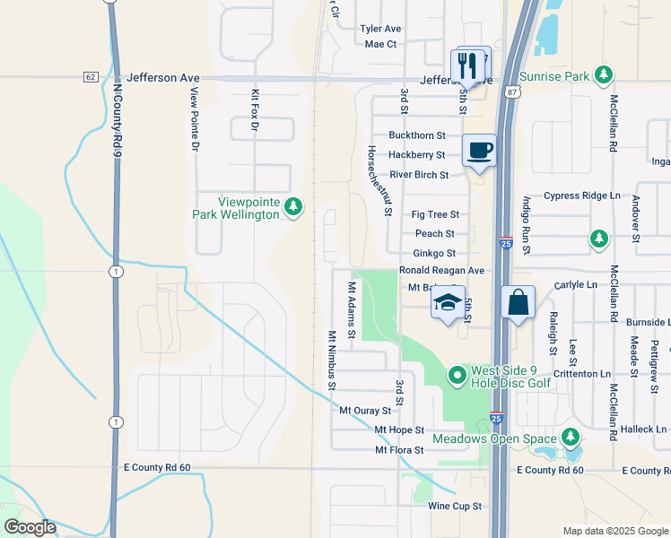 map of restaurants, bars, coffee shops, grocery stores, and more near 3620 Ronald Reagan Avenue in Wellington