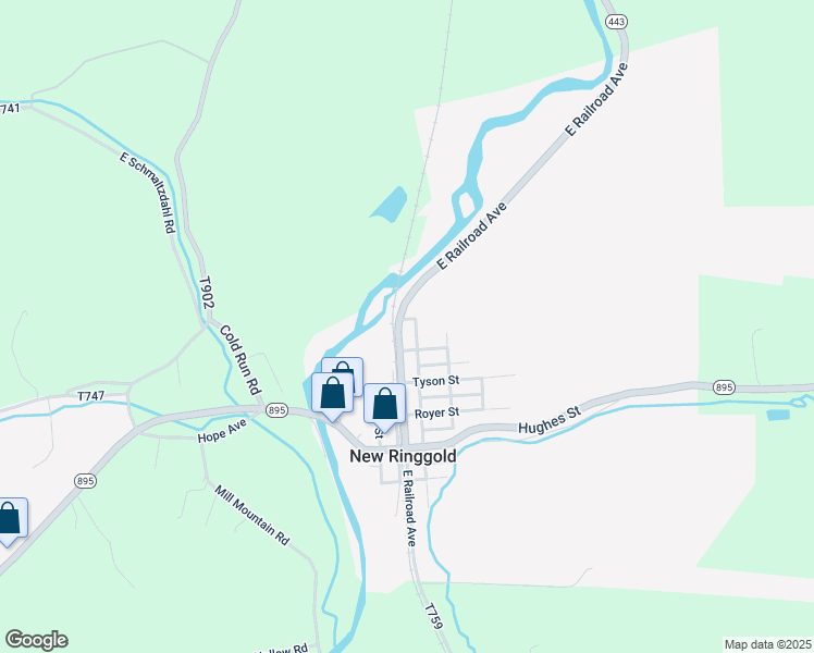 map of restaurants, bars, coffee shops, grocery stores, and more near 512 East Railroad Avenue in New Ringgold