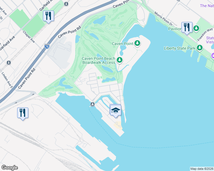 map of restaurants, bars, coffee shops, grocery stores, and more near 24 Constitution Way in Jersey City