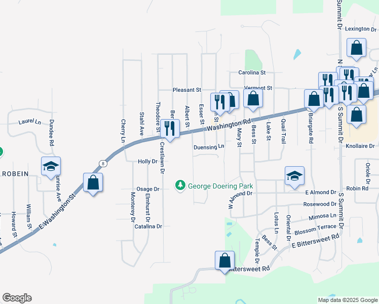 map of restaurants, bars, coffee shops, grocery stores, and more near 113 Carlson Avenue in Washington