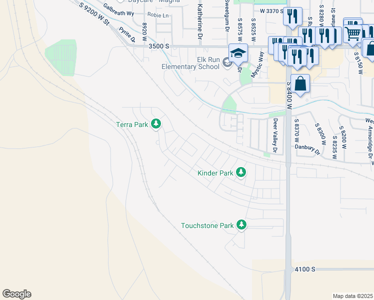 map of restaurants, bars, coffee shops, grocery stores, and more near 8762 West Trotter Mine Drive in Magna