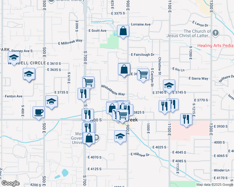 map of restaurants, bars, coffee shops, grocery stores, and more near 852 East 3685 South in Millcreek
